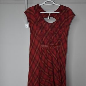 Free People Red Plaid High-Low Dress